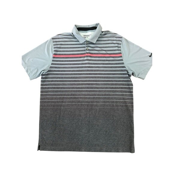 Nike Golf Dri-FIT Men's Large Gray & Charcoal Striped Short Sleeve Polo Shirt - Picture 1 of 2